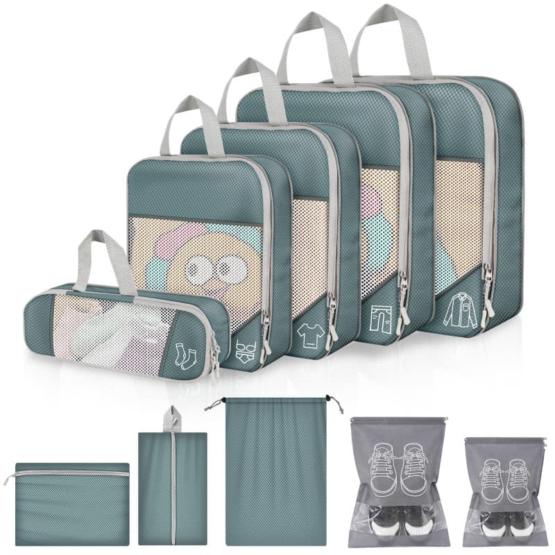 Organisateur Valise 10 Pièces, Packing Cubes Compression Sac Rangement Valise, Sac de Compression Voyage avec Compartiment Chaus