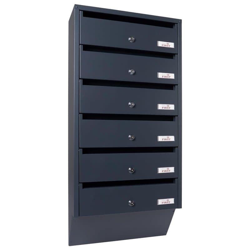 Profirst Maildrop 6 Système de boîte aux lettres en acier anthracite, serrure à cylindre avec 2 clés pour 6 parties, porte-badge