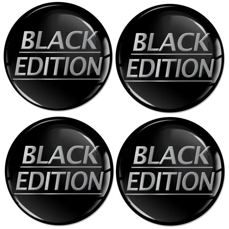 SkinoEu Lot de 4 Autocollants de 65 mm pour enjoliveurs, Cache-moyeux de Roue, Autocollants Black Edition A 2965