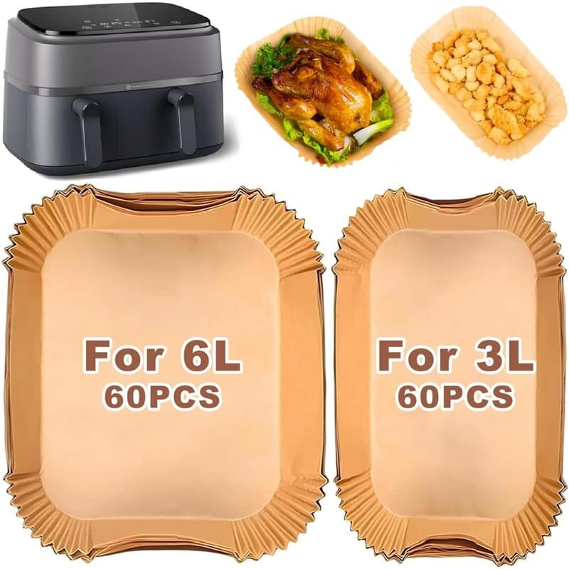 Lot de 120 feuilles de cuisson Airfryer pour Philips Dual Basket Airfryer 3000 série 5000 6L/3L NA350/00 NA550/00, papier sulfur