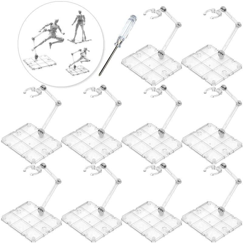 Support de Figurine, XISTEST 10 pièces Support de Figurine d'action avec 1 pièce Tournevis, Transparent