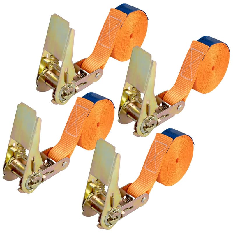 Lot de 4 Sangles d'arrimage à cliquet de 4 m - Robustes - avec cliquet - pour Transport de matériel, Moto, vélos, déménagement,