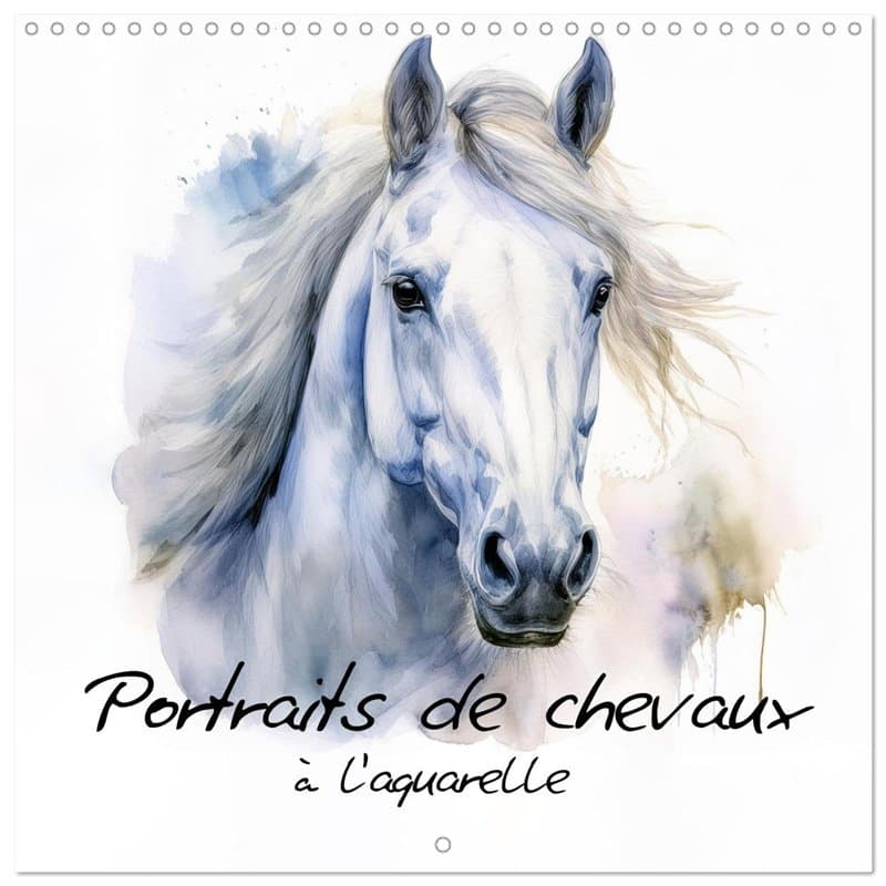 Portraits de chevaux à l'aquarelle (calendrier mural carré 2026, 30 x 60 cm (ouvert)) Calendrier double avec une page pour vos p