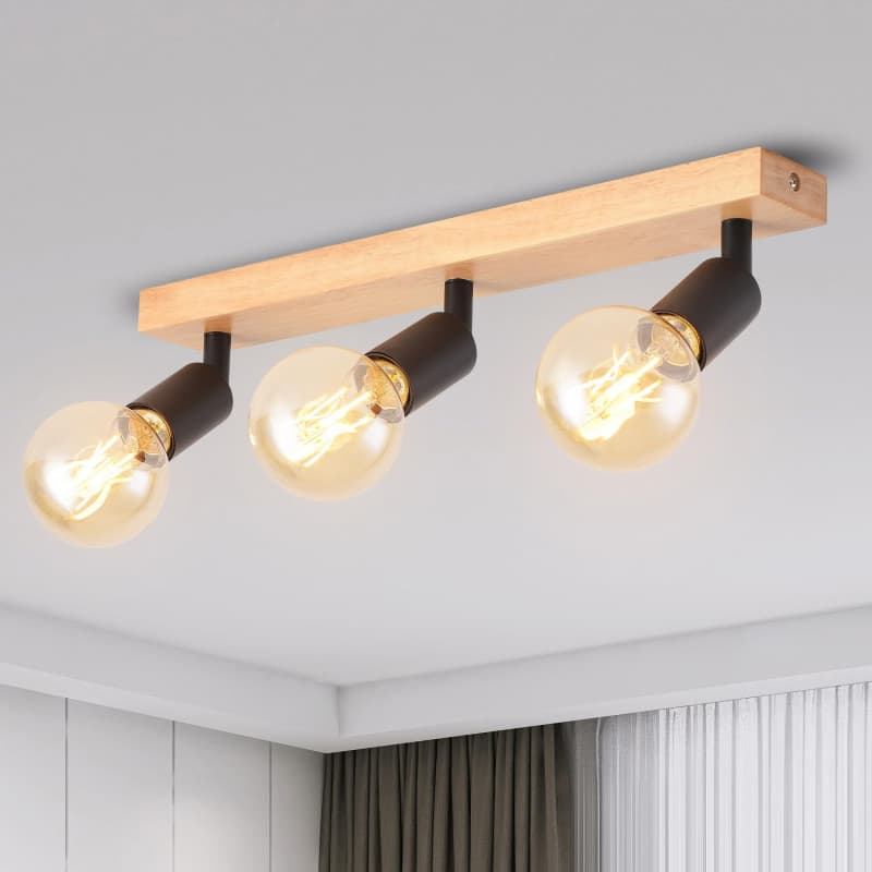 ANWIO Plafonnier Spots, 3 Spots de Plafond Led Intérieurs Base E27, Spots de Plafond Noirs avec Base Rectangulaire, Luminaires I