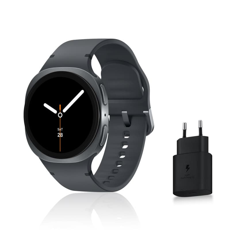 Samsung Galaxy Watch8, Montre Connectée, Coach Running, Coach Sommeil, Galaxy AI, Bluetooth, 40mm, Graphite, Chargeur Secteur Ra