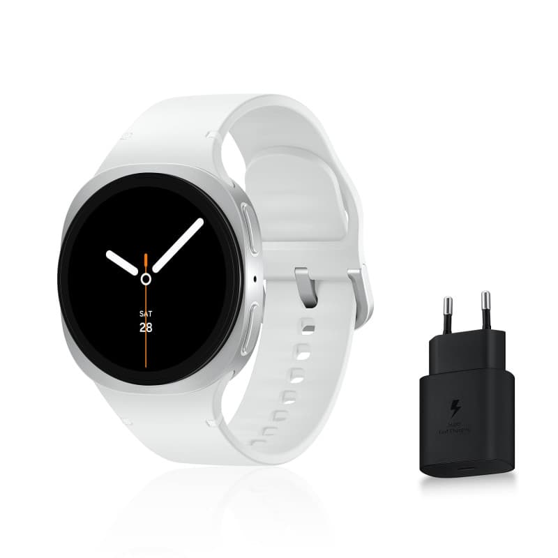 Samsung Galaxy Watch8, Montre Connectée, Coach Running, Coach Sommeil, Galaxy AI, Bluetooth, 40mm, Argent, Chargeur Secteur Rapi