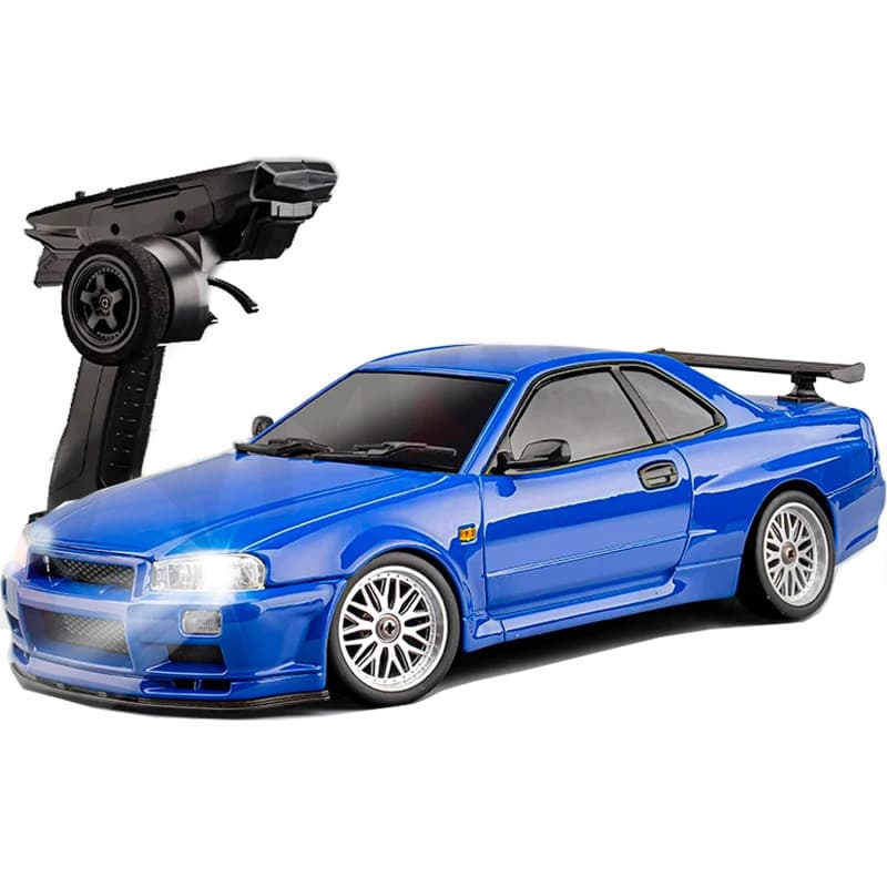 FLYCOLOR LD1899 1/18 RC Drift Car GTR R34 2,4 GHz RWD avec gyroscope sur route Corps en alliage Voiture de course Radio Control