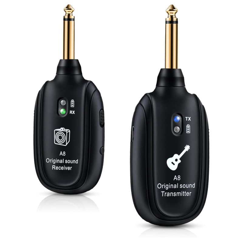 Système de guitare sans fil A8-2 UHF Audio Émetteur récepteur sans fil pour guitare acoustique, basse, violon, clavier, instrume