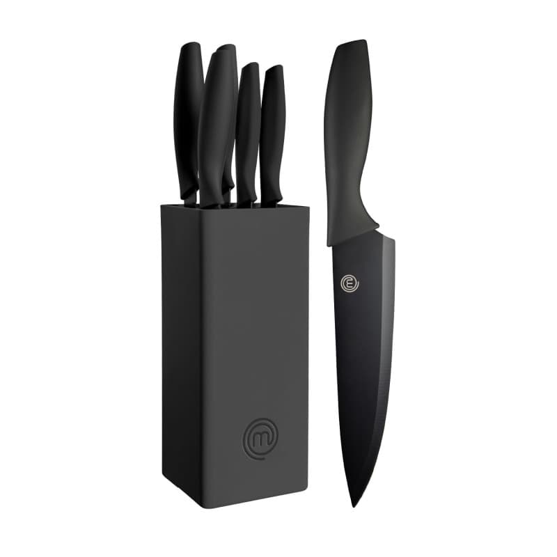 MasterChef Couteaux de Cuisine avec Bloc, Contient : Couteau d'Office Universel, Couteau à Viande et Pain, Couteau de Chef, Acie