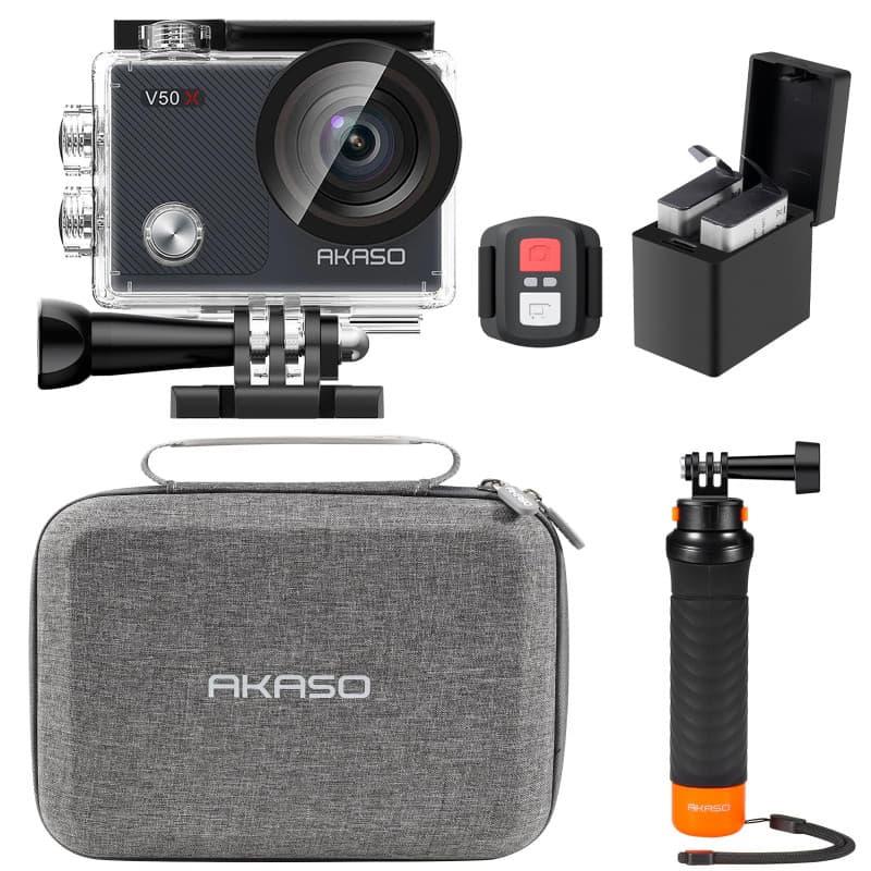 AKASO V50 X Caméra Sport Kit de Poignée Flottant- Comprend 20MP Camera Sport 4K Etanche 30FPS avec Poignée Flottant pour Action