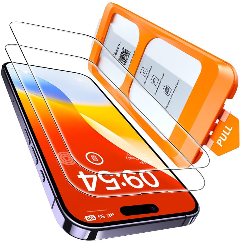 TOCOL Verre Trempé pour iPhone 14 Pro, Dépoussiérage Automatique, Sans Bulles, Dureté 9H, Couverture Complète Protection écran,