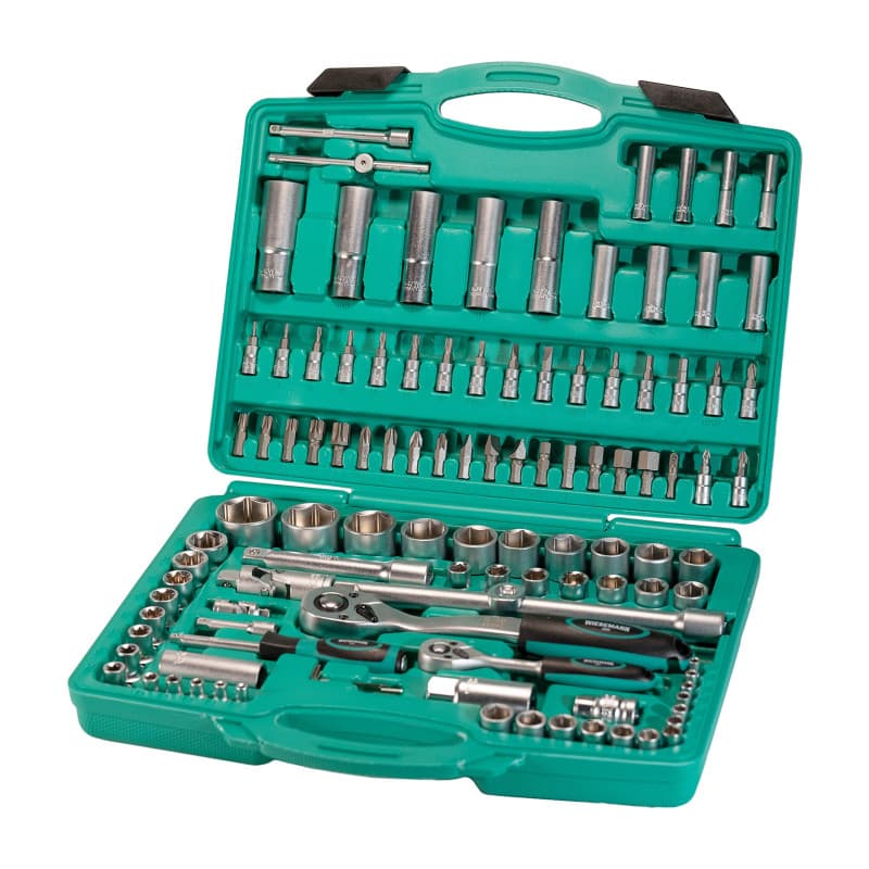 Lot douilles et cliquets 110 pièces | WIESEMANN 80126 | acier au chrome-vanadium | cliquets 1/2" et 1/4" | douilles 6 pans | vis