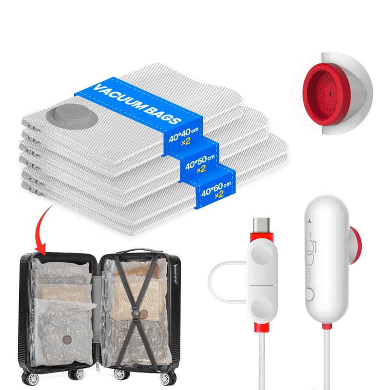 Sac Sous Vide Vetement Aspirateur avec Pompe USB, Lot de 6 Sacs de Rangement Sous Vide (2X 40*40cm, 2X 40*50cm, 2X 40*60cm), Sac