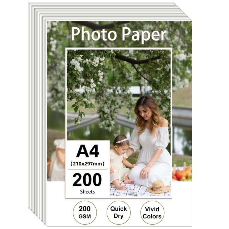 Ditwis 200 Feuilles Papier Photo A4 Brillant, 200 g/m² Papier d'impression adapté pour Photos, Certificats et Brochures