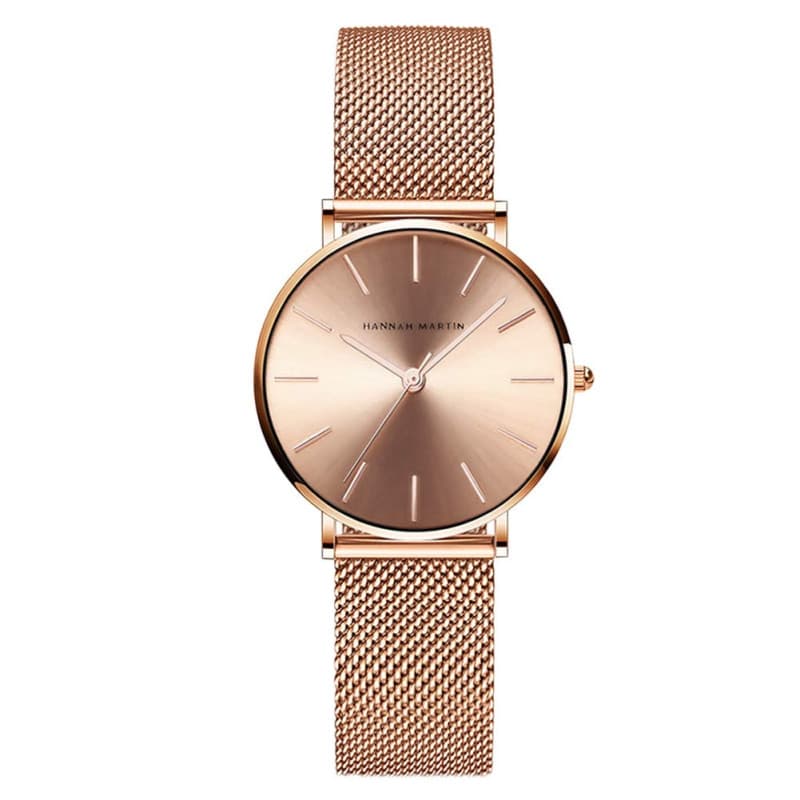 HANNAH MARTIN Très Mince Montre pour Femme Quartz Analogique Étanche Acier Inoxydable