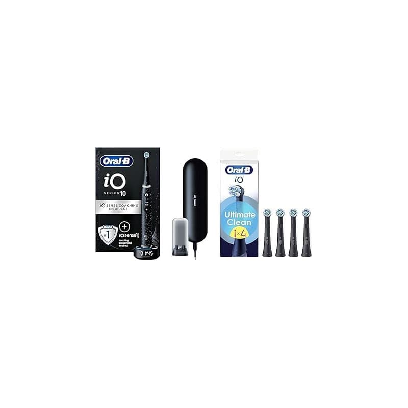 Oral-B Pack Brosse A Dents Electrique iO10 et Brossettes Ultimate Clean, ORIGINALES, Lot De Manche Oral B Noir avec Un Embout Ro
