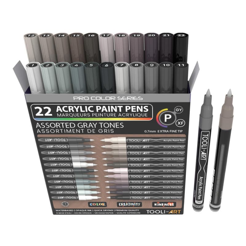 Lot de 22 stylos à peinture acrylique Pro Color Series assortis, pointe extra fine 0,7 mm pour peinture sur rocher, verre, tasse