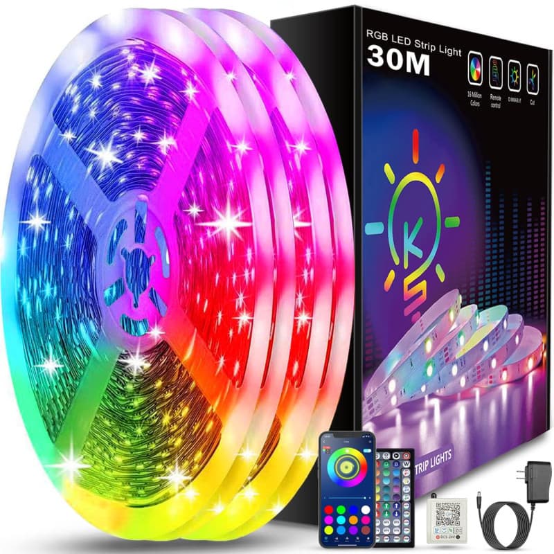 Keepsmile Ruban Led 30m (15mx2), Led Chambre Bluetooth, Bande Led Contrôlé par Télécommande APP, Guirlande Lumineuse Décoration