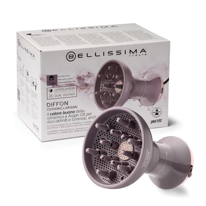 Belissima Diffuseur Sèche Cheveux Professionnel – Design Ergonomique – Gris Rose - Définition Boucles, Chaleur Homogène, Volume,