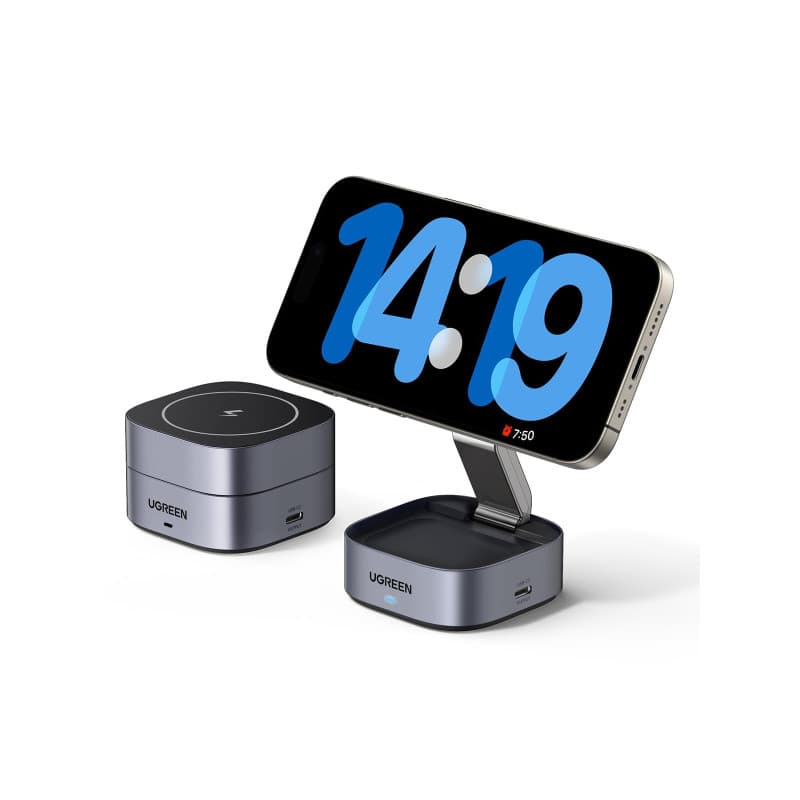 UGREEN MagFlow Chargeur Induction iPhone 2 en 1 Qi Compatible avec MagSafe iPhone 16 15 14 13 12 Plus Pro Max AirPods 4 3 Pro 2