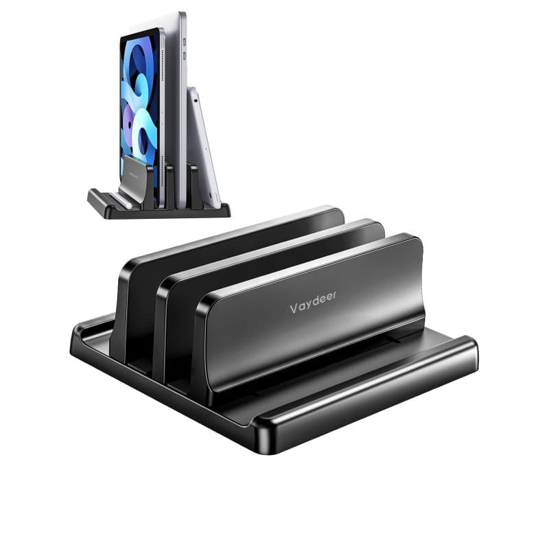 VAYDEER Support Vertical 4 en 1 pour Ordinateur Portable, 2 emplacements Compatible avec MacBook/iPad/PC jusqu'à 17,3 Pouces - N