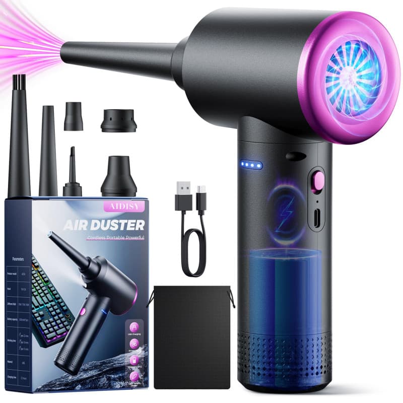 Aidisy Souffleur Air Comprimé- 100000 TR/Min de Pulvérisation d’Air Comprimé avec Batterie 9000mAh, Kit de Nettoyage de Clavier