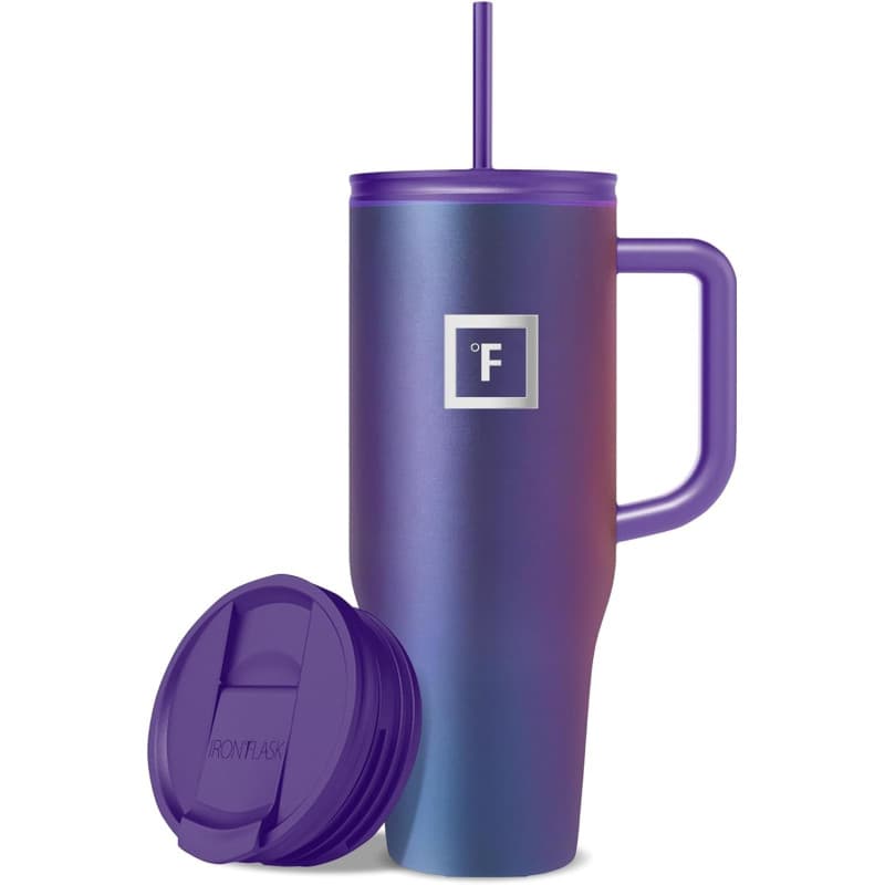 IRON °FLASK Mug Isotherme avec Paille et Poignée - 1.2L - Gobelet Isotherme en Inox À Double Paroi - Tasse Anti-fuite Sous Vide