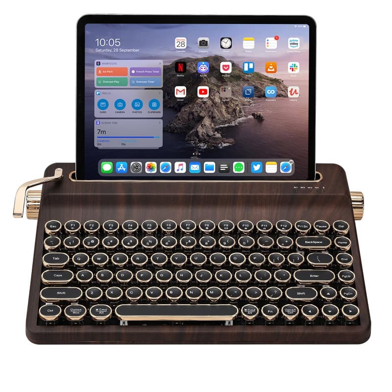 YUNZII QL75 Wireless Typewriter Keyboard Hot Swappable Retro Mechanical Keyboard, Punk Round Keycaps, RGB Backlit QMK/Via Progra