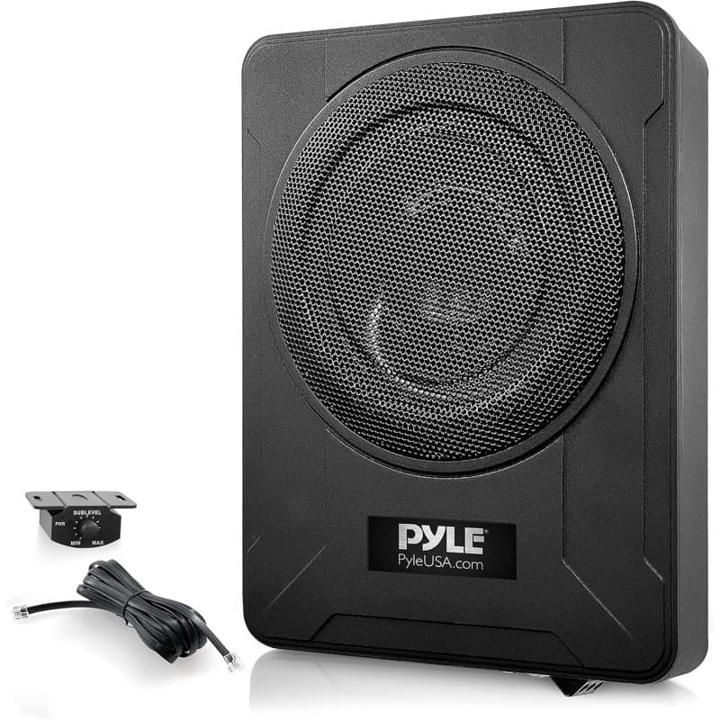 Pyle Caisson de Basse Voiture Amplifié 20 cm à Profil Bas - Système Subwoofer Actif Compact de 600 Watts, Enceinte Active sous S