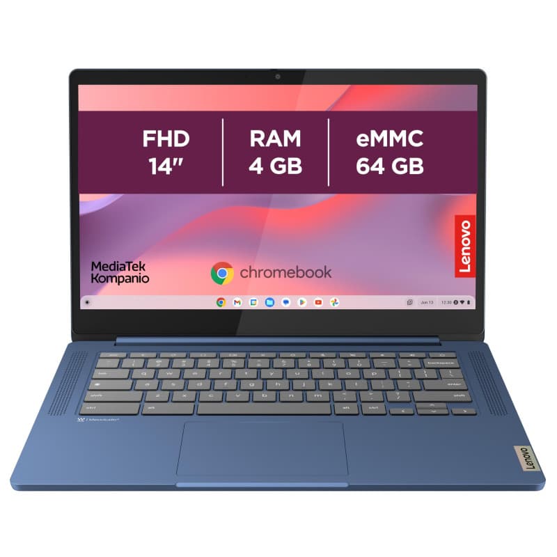 Lenovo IdeaPad Slim 3 Chrome 14M868 - Ordinateur Portable 14'' FHD (MediaTek Kompanio 520, RAM 4Go, SSD 64Go, Arm Mali-G52 2EE M
