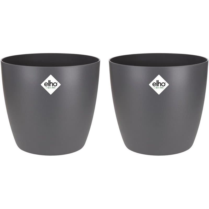 ELHO Lot de 2 pots de fleur rond Brussels - 17 L - Ø 25,1 x H 23.2 cm - Noir
