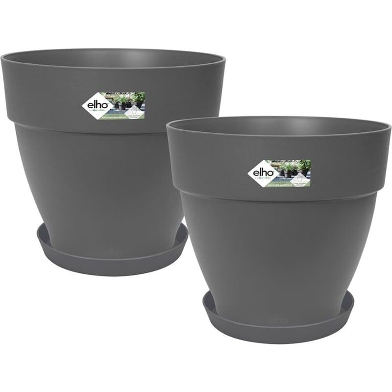 ELHO Lot de 2 pots de fleur rond avec soucoupes Vibia Campana + Loft - Ø29,8 x H25,8cm + soucoupe Ø21 x H2,8cm - 22 L - Noir