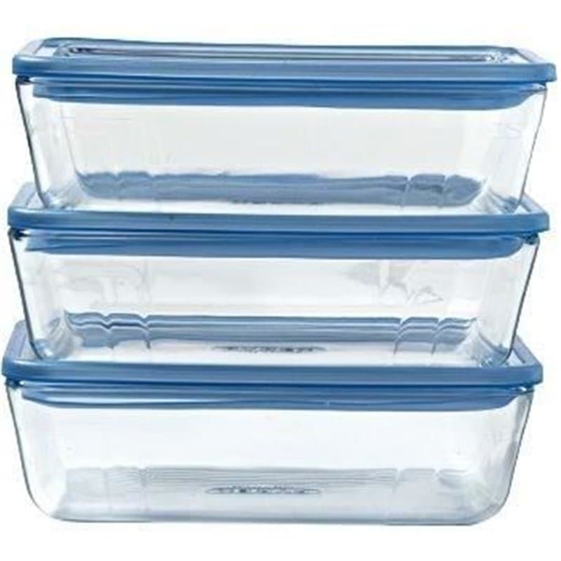 Lot de 3 Boîtes de conservation avec couvercle - PYREX - Zero Plastic - Verre - Rectangulaire - 1,5 L