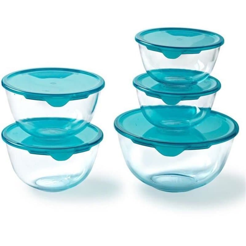 Lot de 5 jattes avec couvercle - PYREX - 2x 0,5L + 1x 1L + 2x 2L