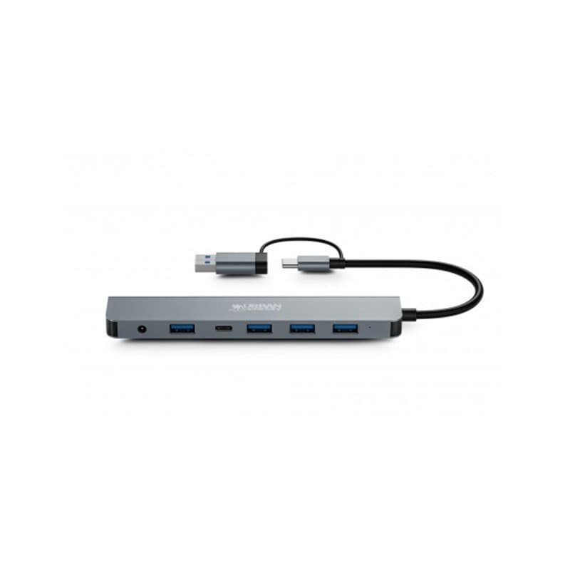 Hub MINEE USB A+C Multiports 7 en 1 5 USB A 3.0 + 1 USB C 3.0 + 1 Port DC Gris Urban Factory