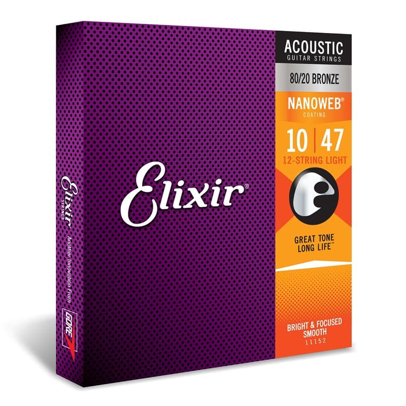 Cordes Elixir® en Bronze 80/20 pour guitare acoustique 12 cordes avec revêtement NANOWEB®, Light (.010-.047)