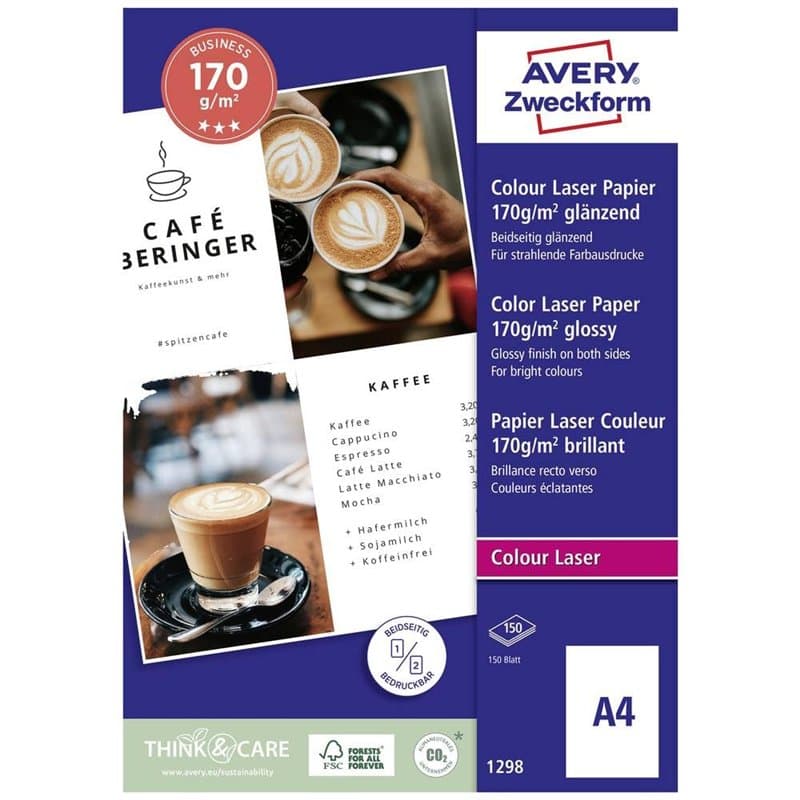 Avery - 200 Feuilles A4 de Papier Photo, 170 g/m², Impression Laser R/V
