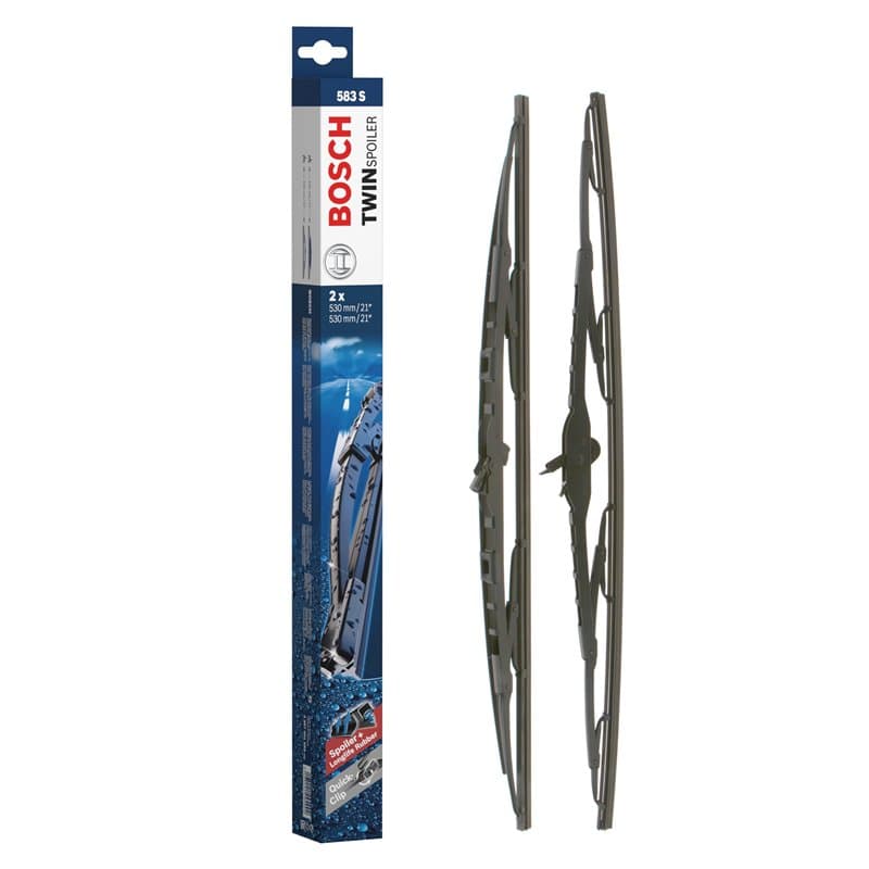Bosch Balais d'Essuie–Glace Plats Conventionnel Twin Spoiler 583S, Longueur: 530mm/530mm – 1 Paire de Balais avant