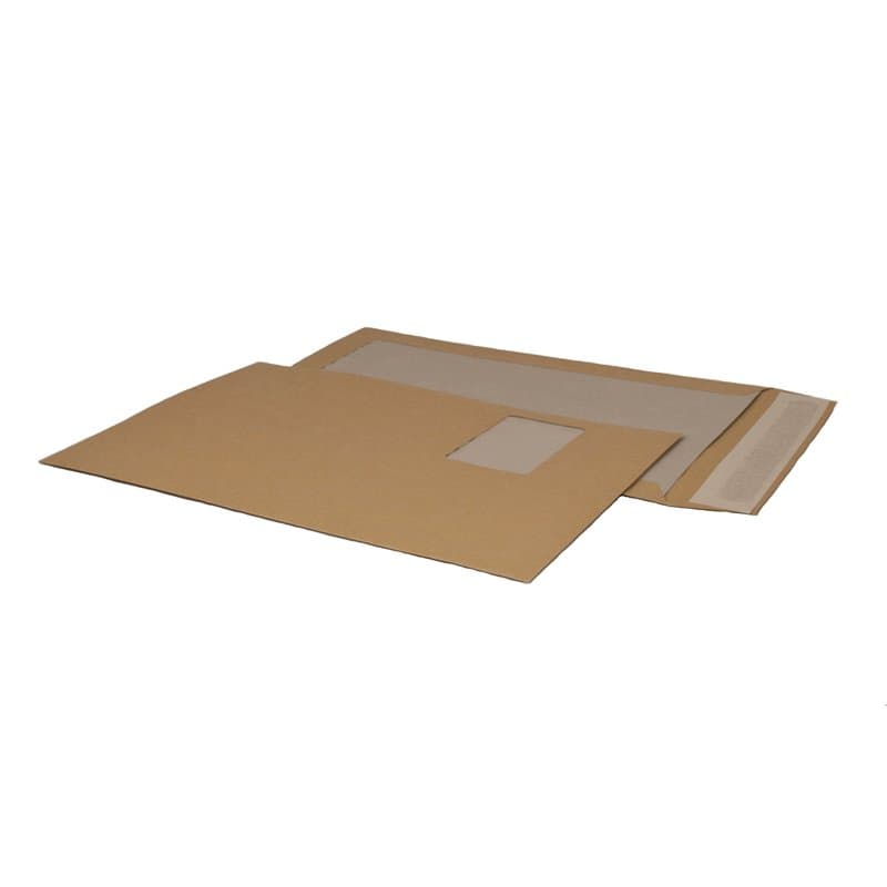 Bong GmbH 14008 Lot de 100 enveloppes format C4 en papier Kraft 120 g/m² avec dos en carton gris 450 g/m², fenêtre et fermeture