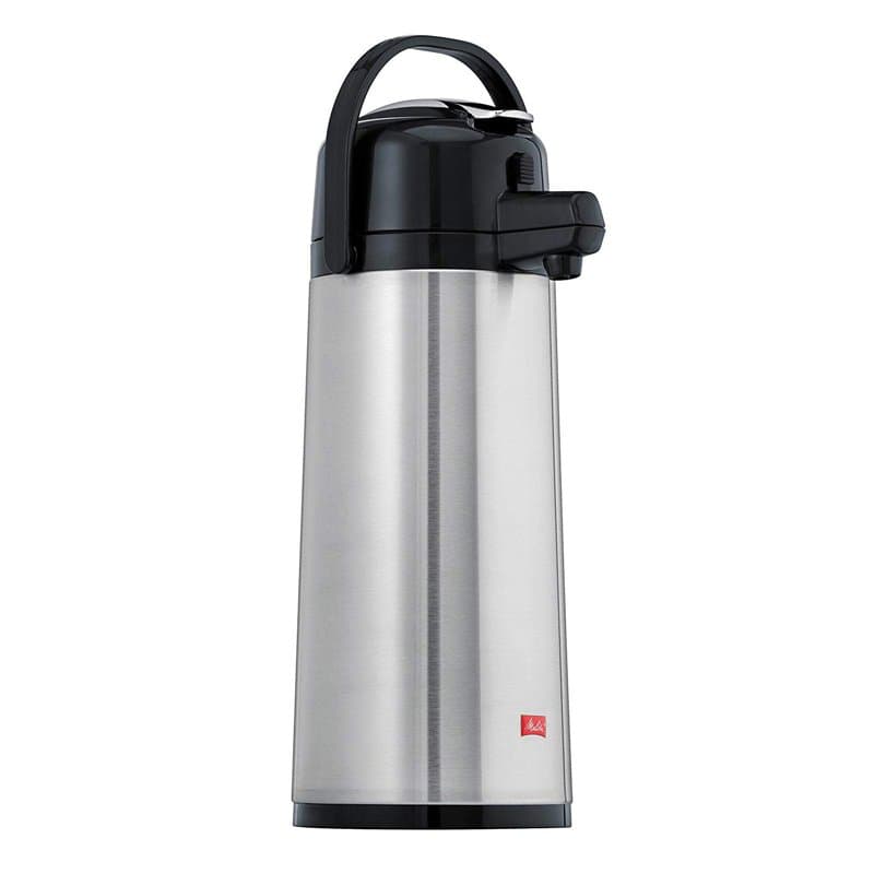 Melitta Pot à Pompe 2,2 litres/env. 16 Tasses – Isolation sous Vide en Verre, extérieur en Acier Inoxydable – Argent et Noir