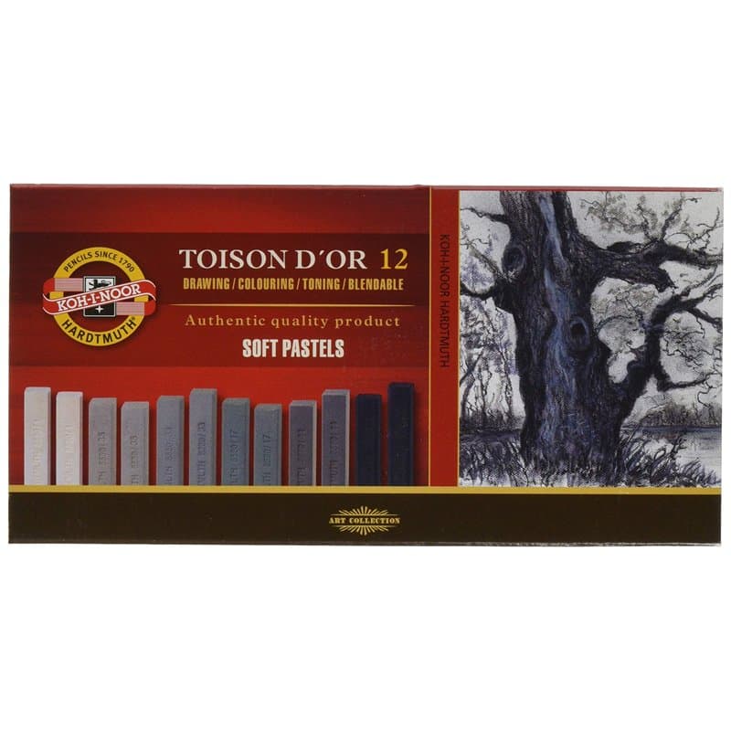 Koh-I-Noor TOISON D'OR 8592 Crayons Pastels Doux pour l'Artiste - Gris (Lot de 12)