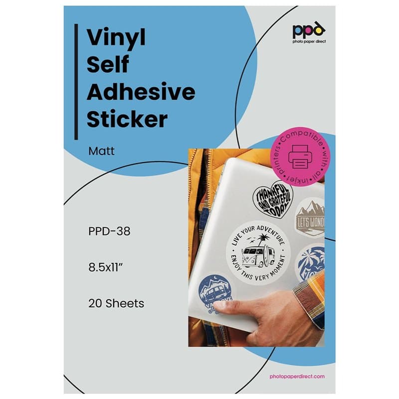 PPD A4 x 20 Autocollants en Vinyle Mat, Qualité Photo, Personnalisables, Impression Jet d’Encre, Résistants aux Déchirures et Et