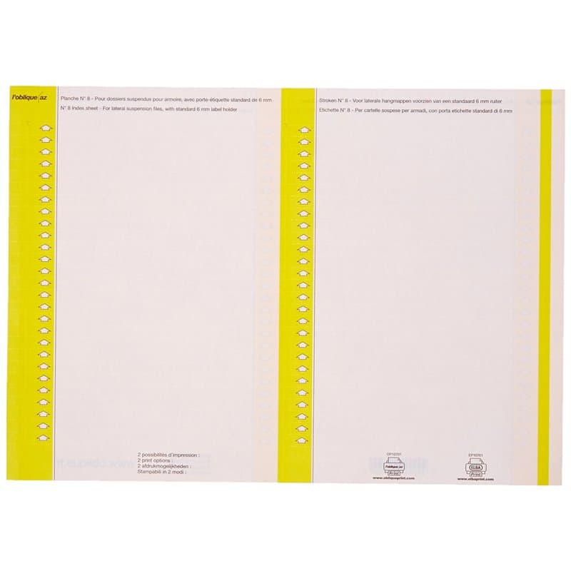 L'Oblique AZ Sachet de 10 planches d'étiquettes pour dossiers armoire Jaune