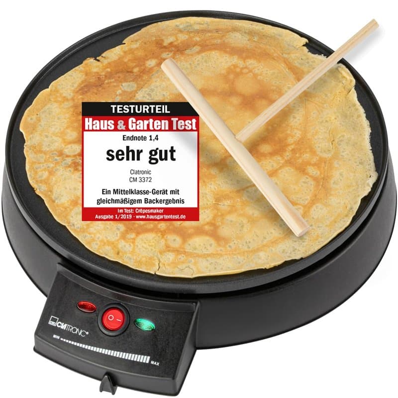 Clatronic Crepes Maker pour crêpes Ø 29cm, Crepe Maker inkl. Distributeur de pâte et revêtement antiadhésif surface, thermostat