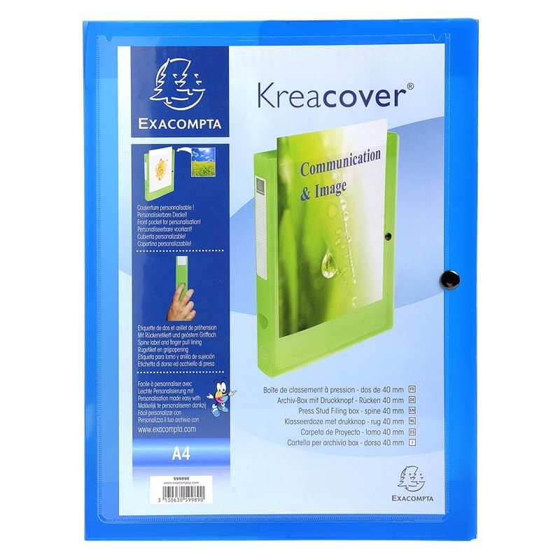Exacompta - Réf. 59982E - 1 boite de classement avec fermeture à pression Kreacover - personnalisable sur 1 face - en polypropyl