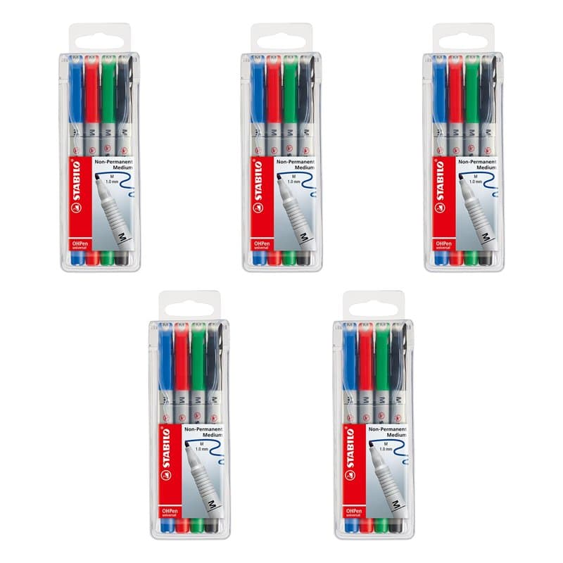 STABILO OHPen - Marqueur - Lot x 5 pochettes x 4 stylos marqueurs encre non-permanente - pointe médium 1 mm