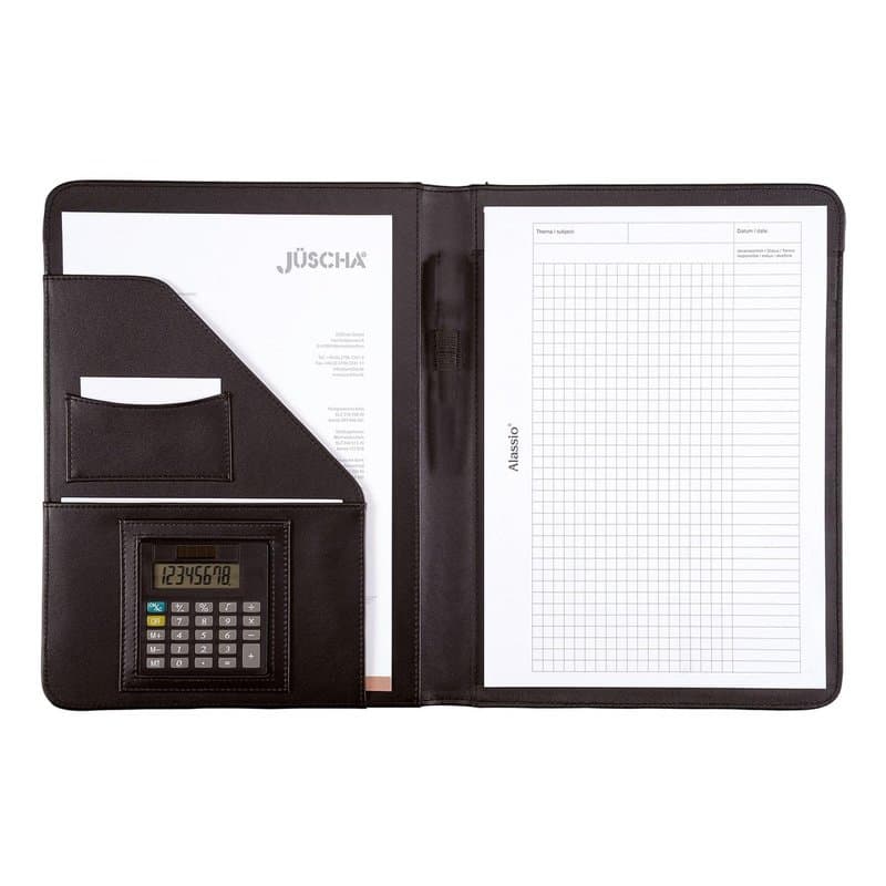 Alassio Réf 96086-1 Conférencier A4 avec calculatrice et bloc-notes Similicuir (Noir)