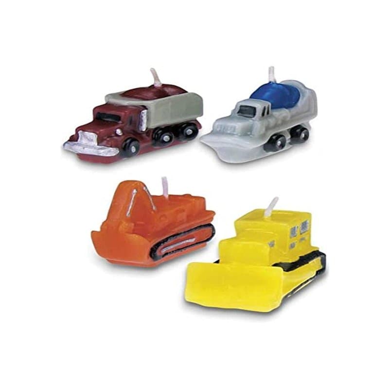 Staedter - Ensemble de 4 bougies en forme de véhicules de chantier, en paraffine, multicolores, taille environ 4 à 5 cm.