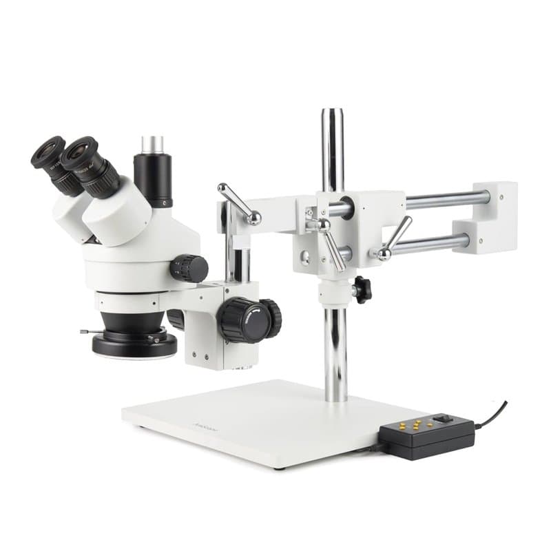 AmScope - 3.5X-90X Trinocular Stereo Microscope, 0.5X and 2X Barlow Lenses, Boom Arm Stand + 144 LED 4 Zone Ring Light - SM-4TZ-