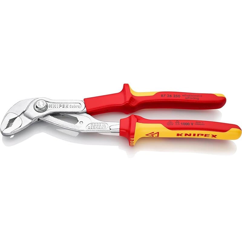 KNIPEX Cobra® Pince multiprise, chromée, 250 mm, 1000V, écrous max. 46 mm, tuyaux max.52 mm, réglage fin par bouton pression, au